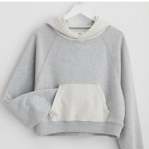 aerie Luxe Inside out Grey & White Cozy Cropped Hoodie Sweatshirt women’s Sz Lg